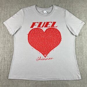 FUEL Band Shimmer Lyrics T-Shirt Women's Large Gray Red Rock Music Heart Tee